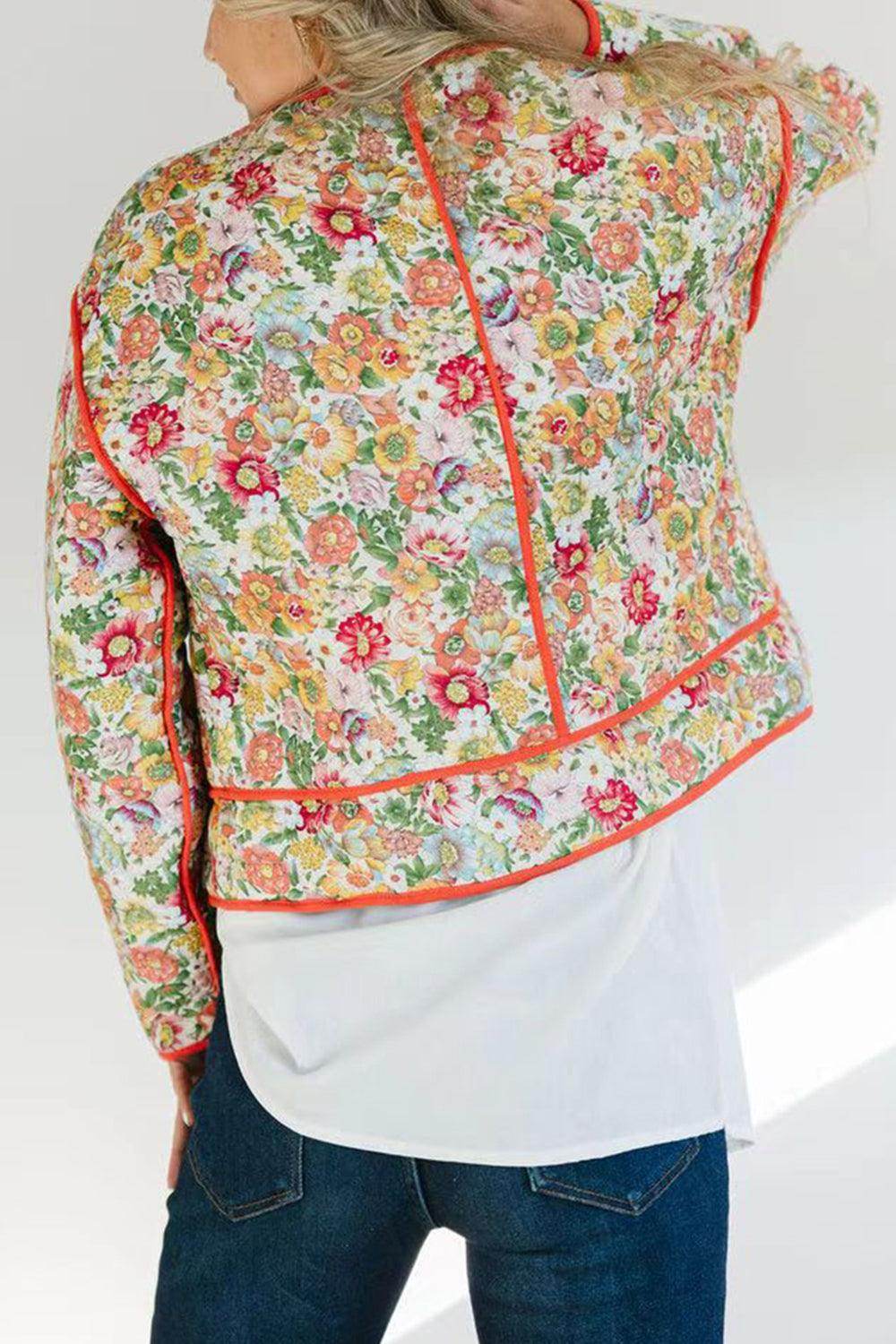 Floral Button Up Long Sleeve Winter Coat for Women