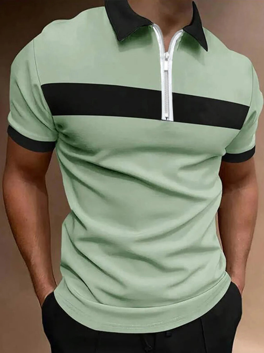 Men's Full Size Casual Color Block Zipper Polo Plus Size