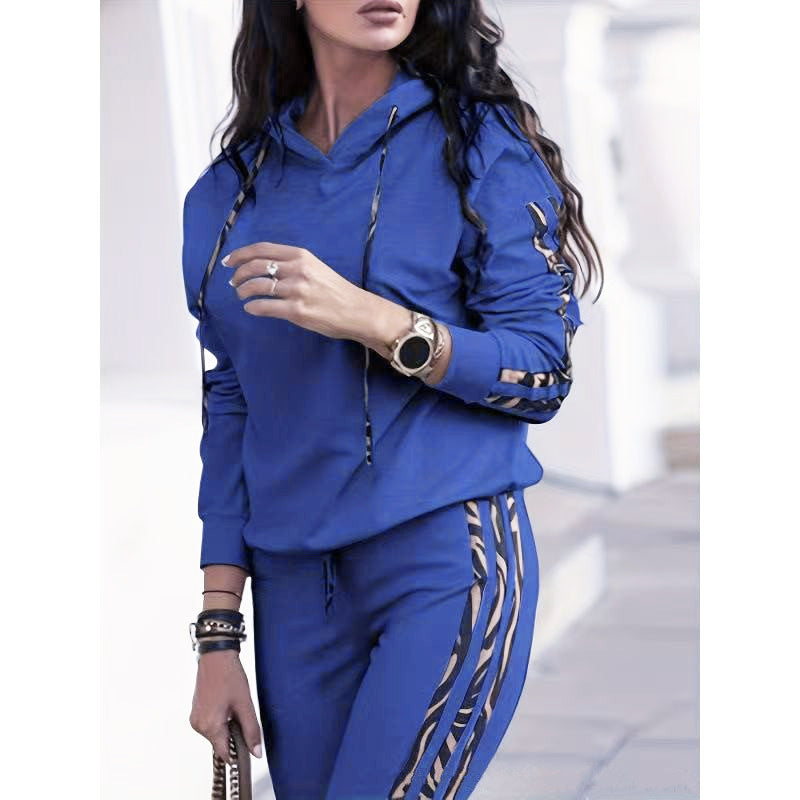 Solid Color Striped Casual Hoodie Two-piece Set See size chart under “more details”