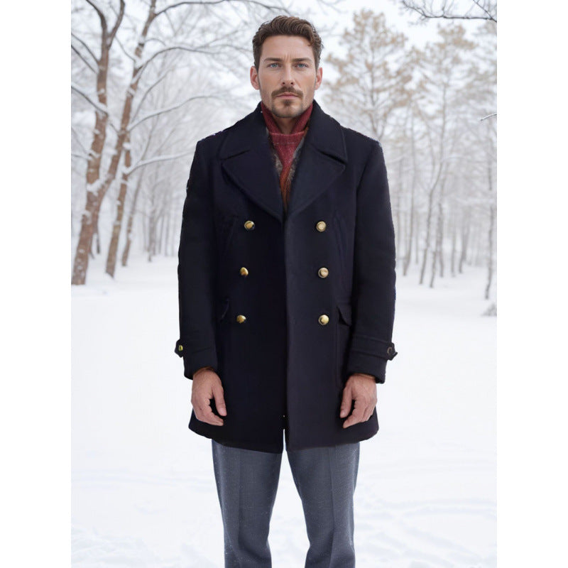 Men's Long-Sleeve British-Style Fashionable Wool Coat