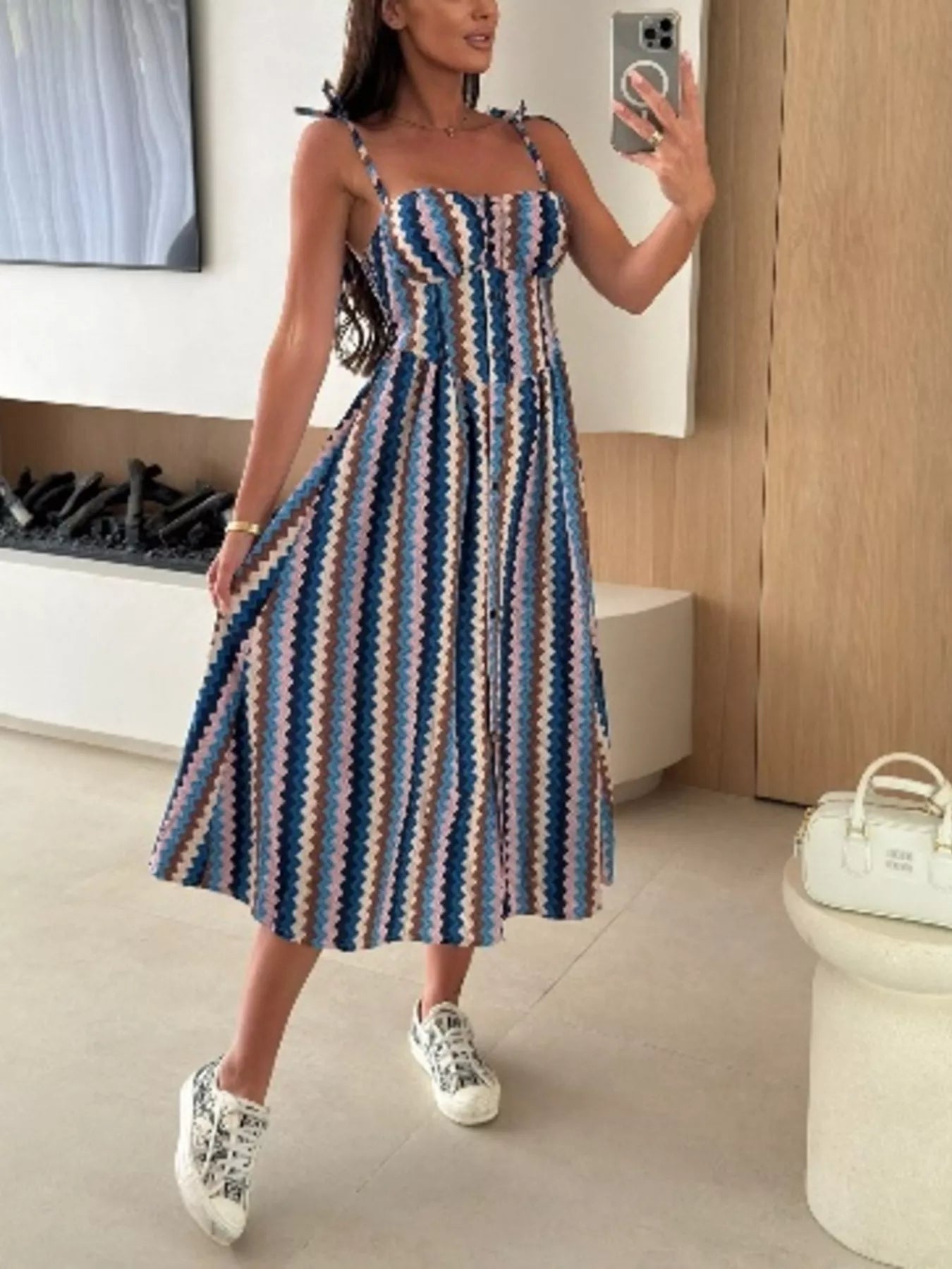 Women's Printed Tie-Strap Midi Dress