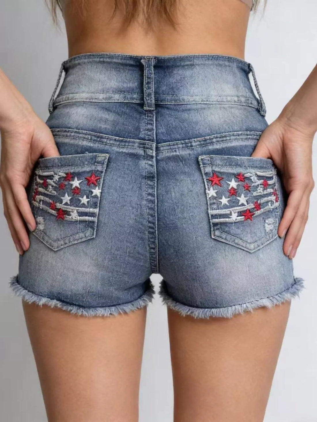 American Flag Distressed Denim Shorts