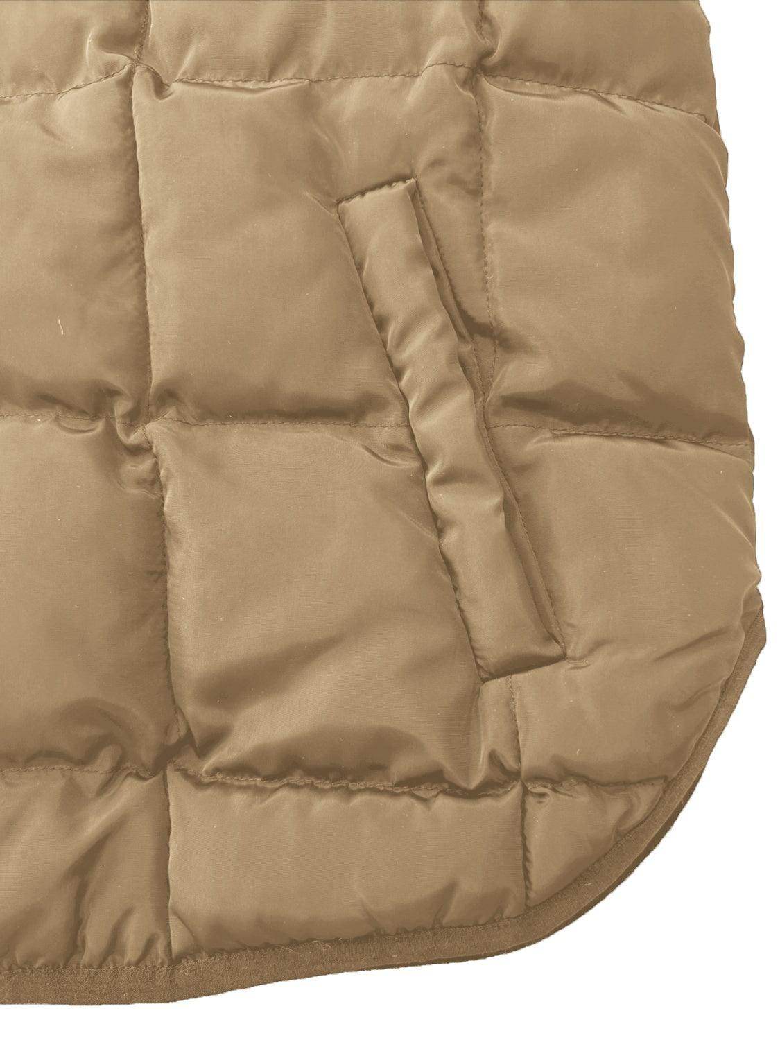 Pocketed Plaid Quilted Zip Up Winter Coat for Women