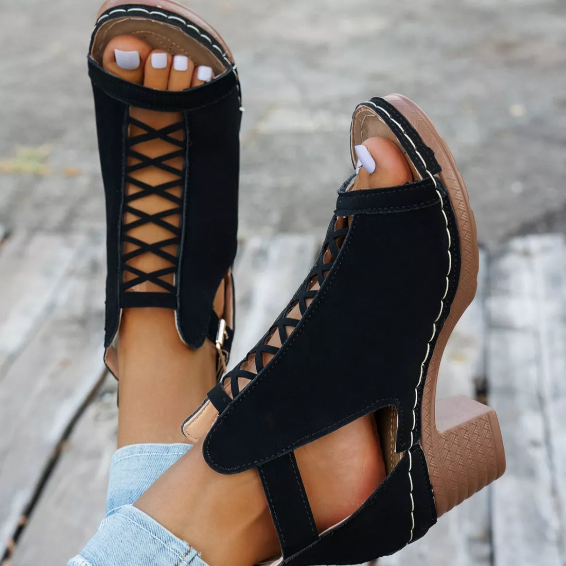 Buckle Block Heels Sandals