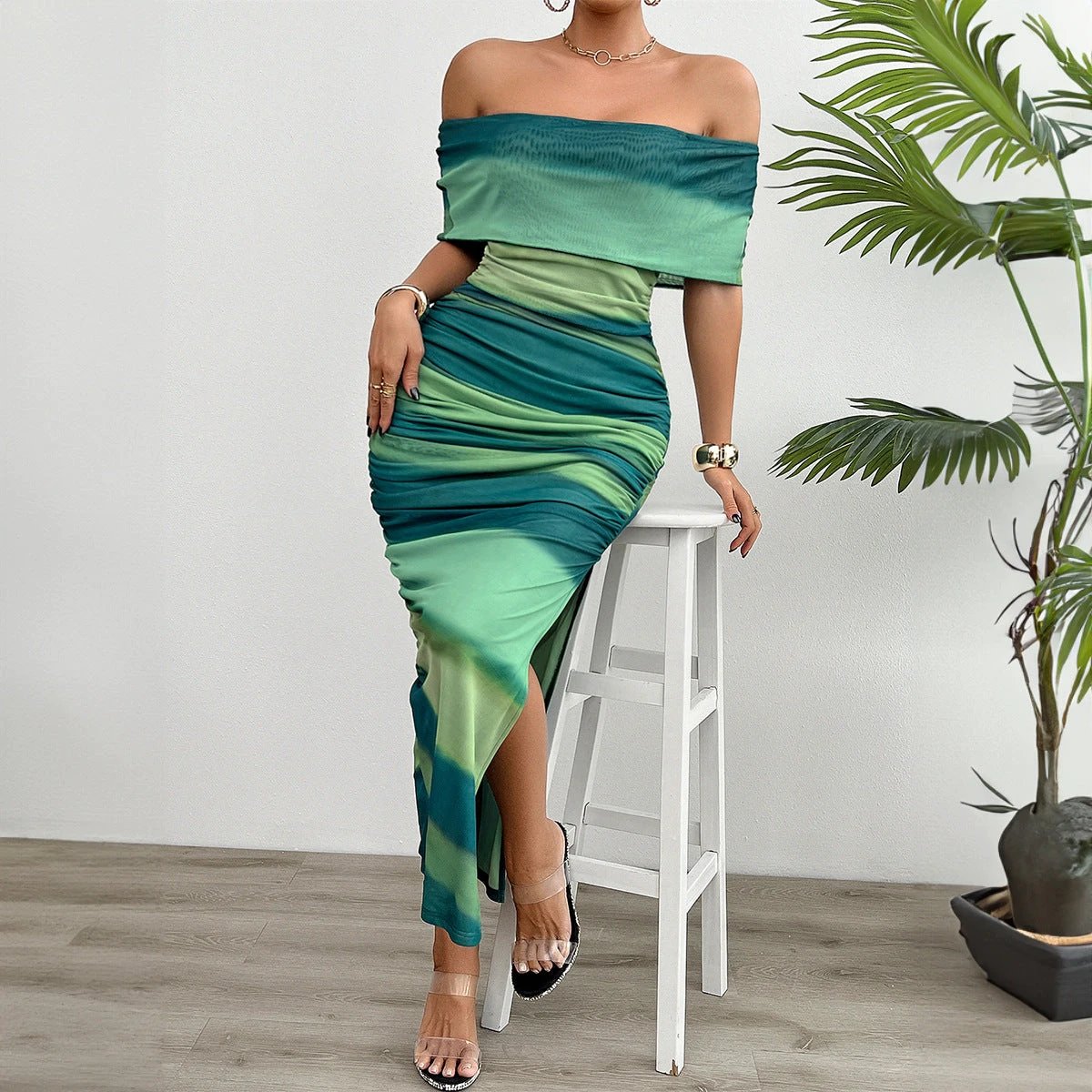 Women's Temperament Contrast Color Off-shoulder Tube Top Dress