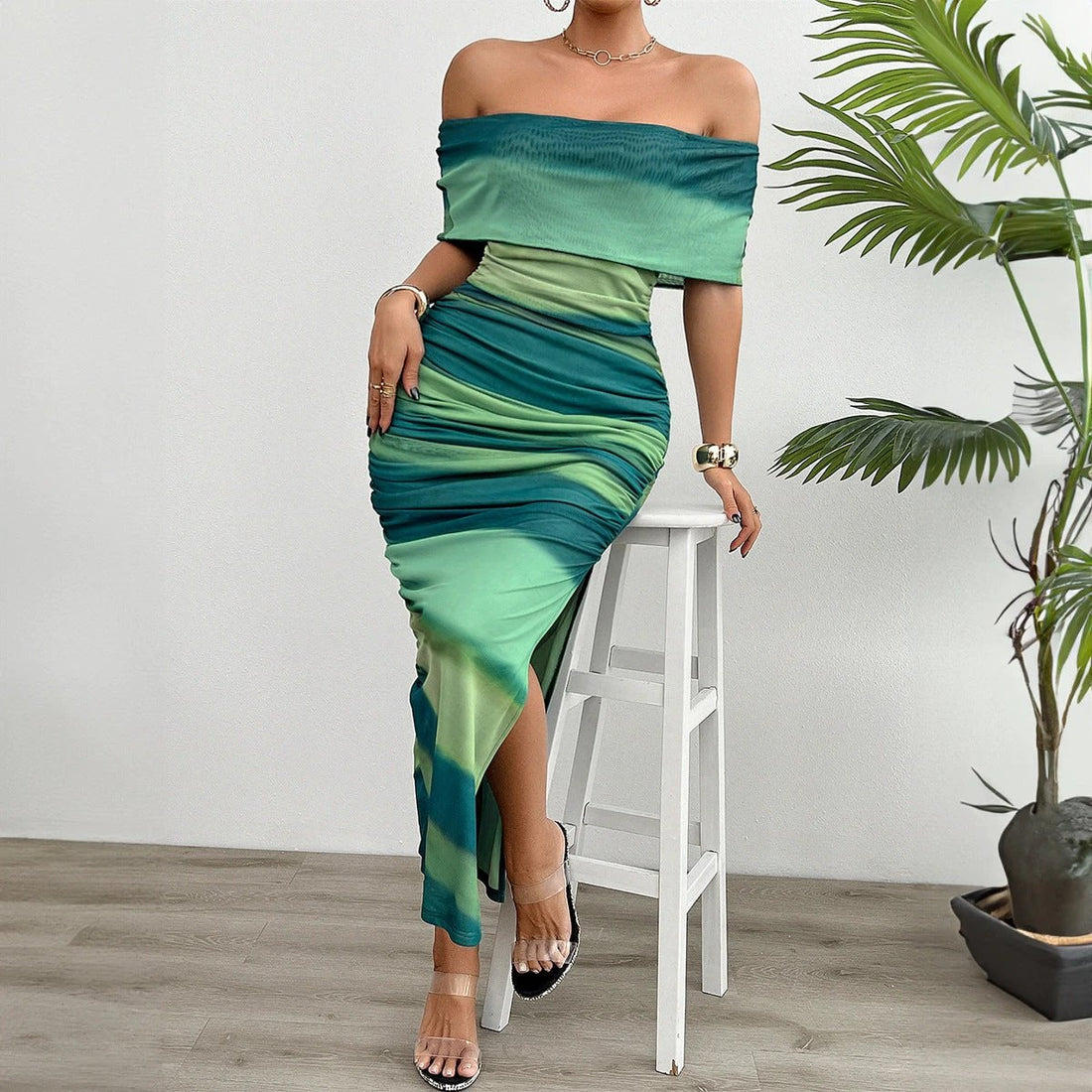 Women's Temperament Contrast Color Off-shoulder Tube Top Dress