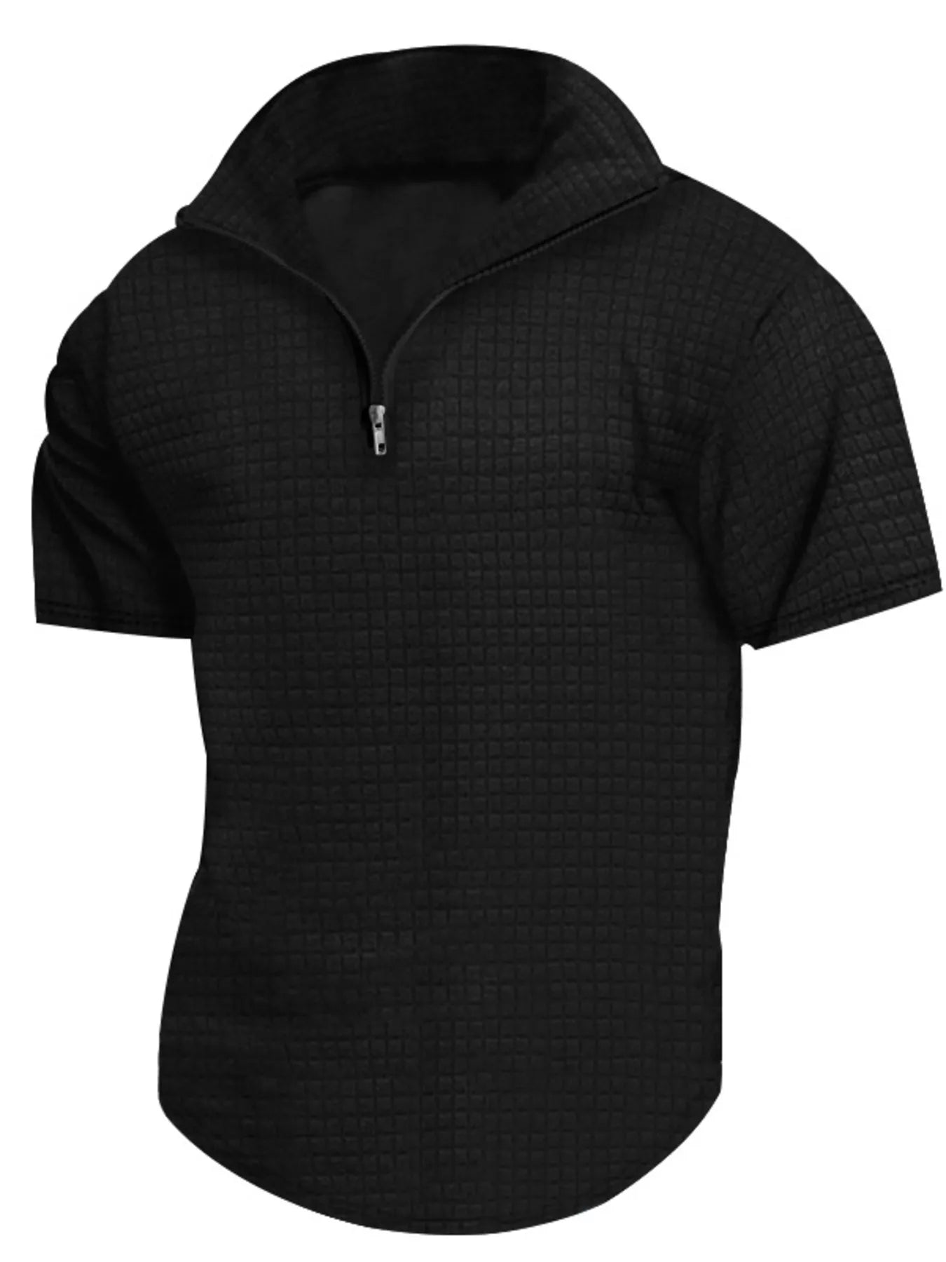 Men's Full Size Textured Short Sleeve Zipper Polo Plus Size