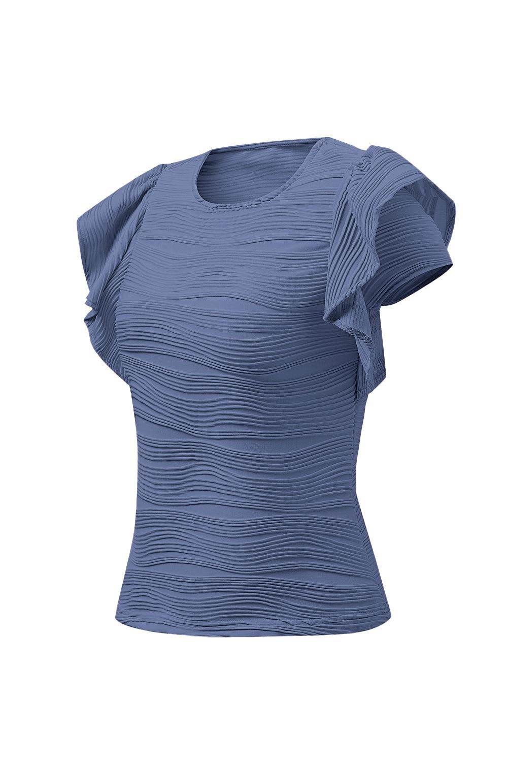 Textured Round Neck Cap Sleeve Top for Casual Style