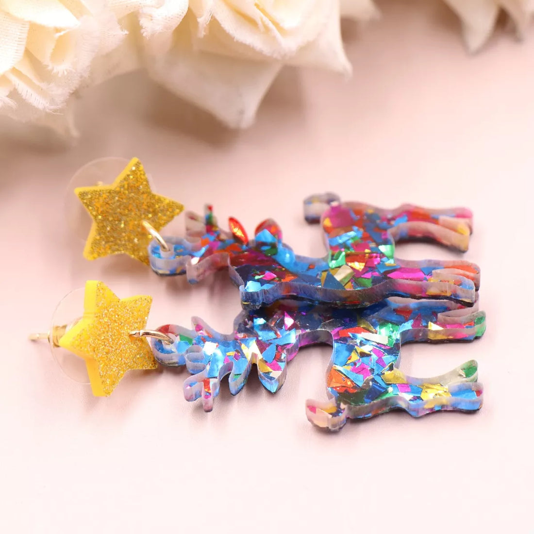 Acrylic Christmas Reindeer Dangle Earrings
