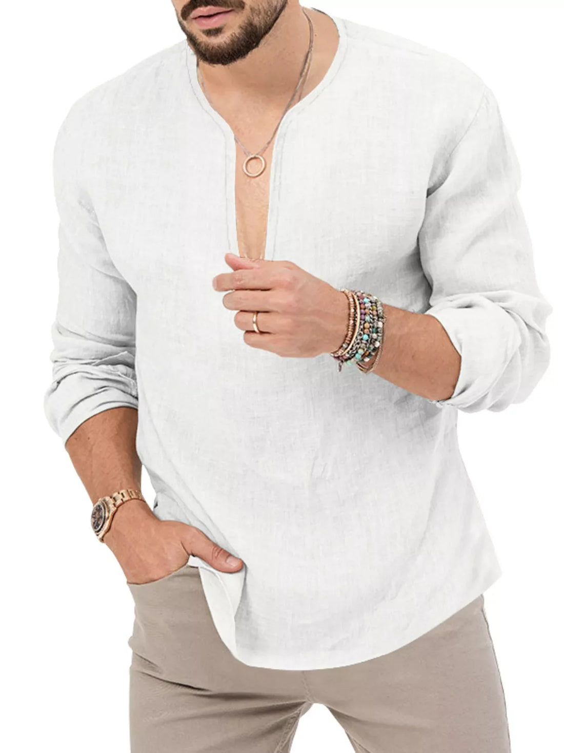 Men's Full Size Slim Fit Long Sleeve Blouse Plus Size
