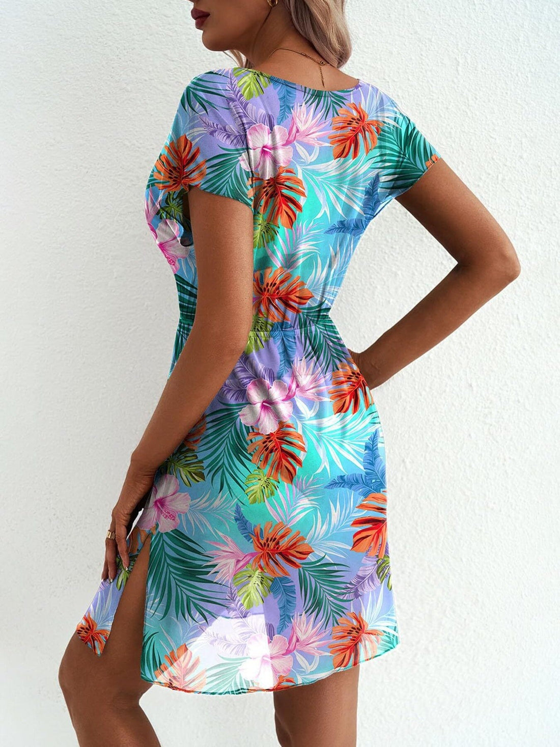 Printed Short Sleeve Mini Dress