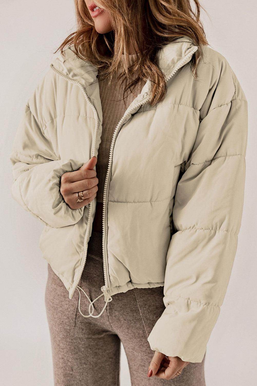 Zip Up Collared Neck Long Sleeve Winter Coat for Women