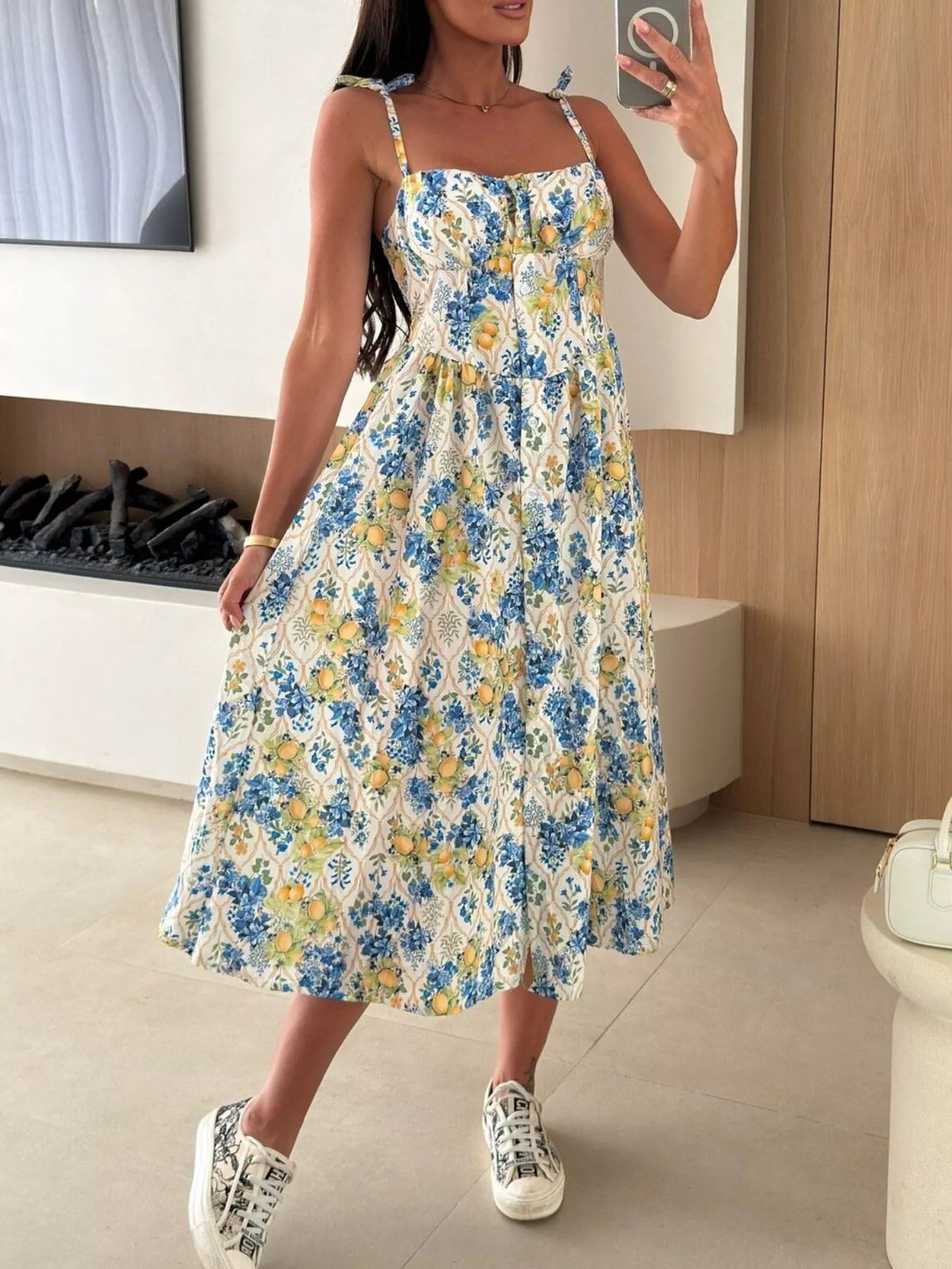 Women's Printed Tie-Strap Midi Dress