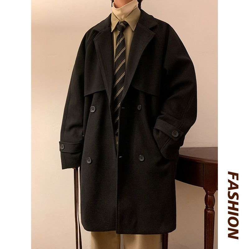 Mens Mid-length Wool Coat With Extra Padding For A Premium Over-the-knee Look