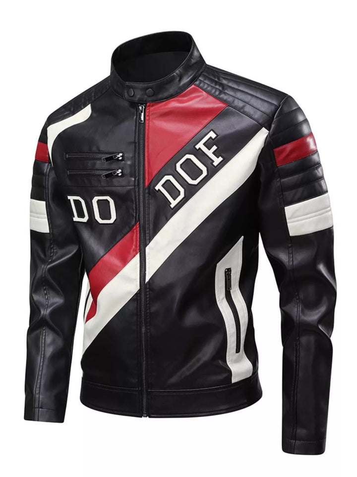 Men's Full Size Color Block Motorcycle Leather Jacket Plus Size