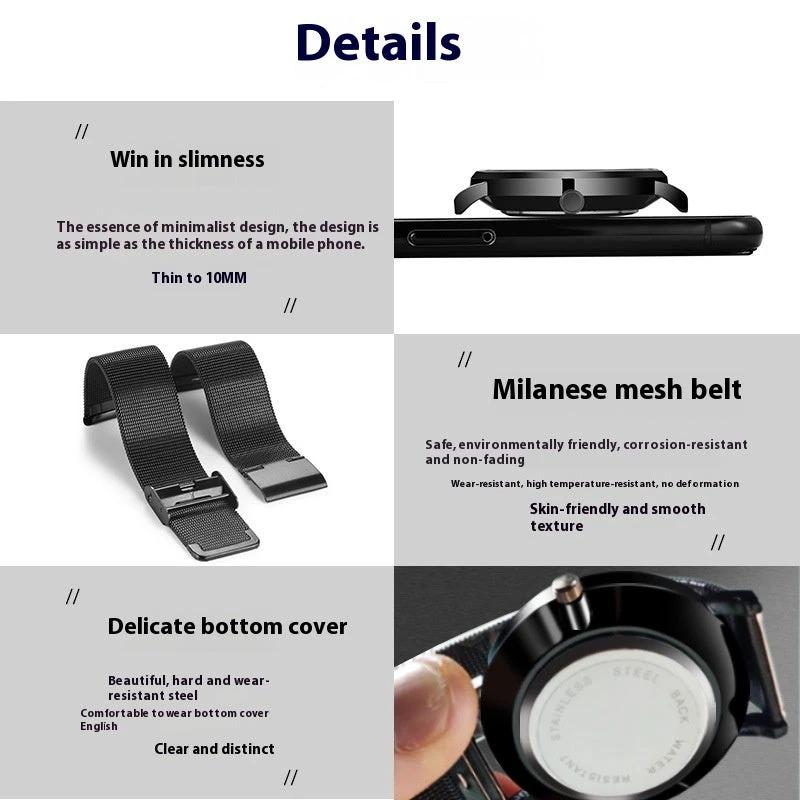 Stylish Black Technology Belt Refined Steel Casual Calendar Watch