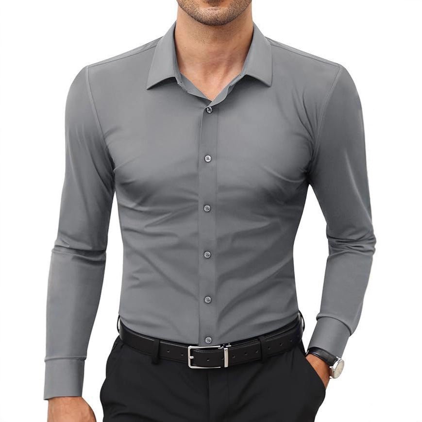 Mens Slim-Fit Solid-Color Work Shirt From Europe And The US