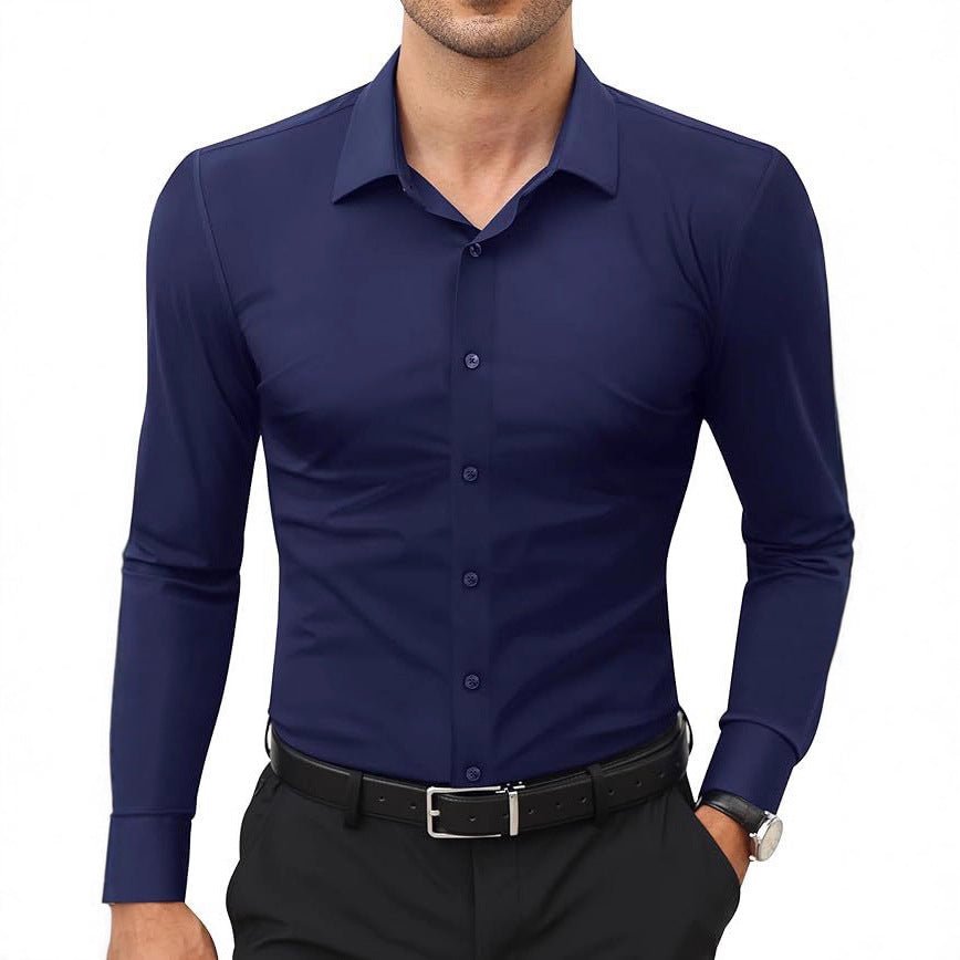 Mens Slim-Fit Solid-Color Work Shirt From Europe And The US