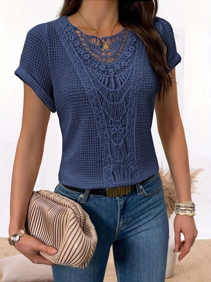 Summer Hollow Out Short-sleeved T-shirt Fashion Ethnic Style Tops Women's Clothing