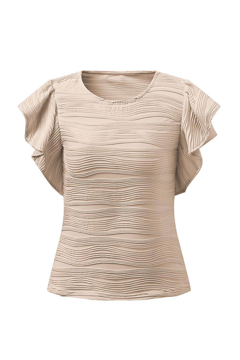 Textured Round Neck Cap Sleeve Top for Casual Style