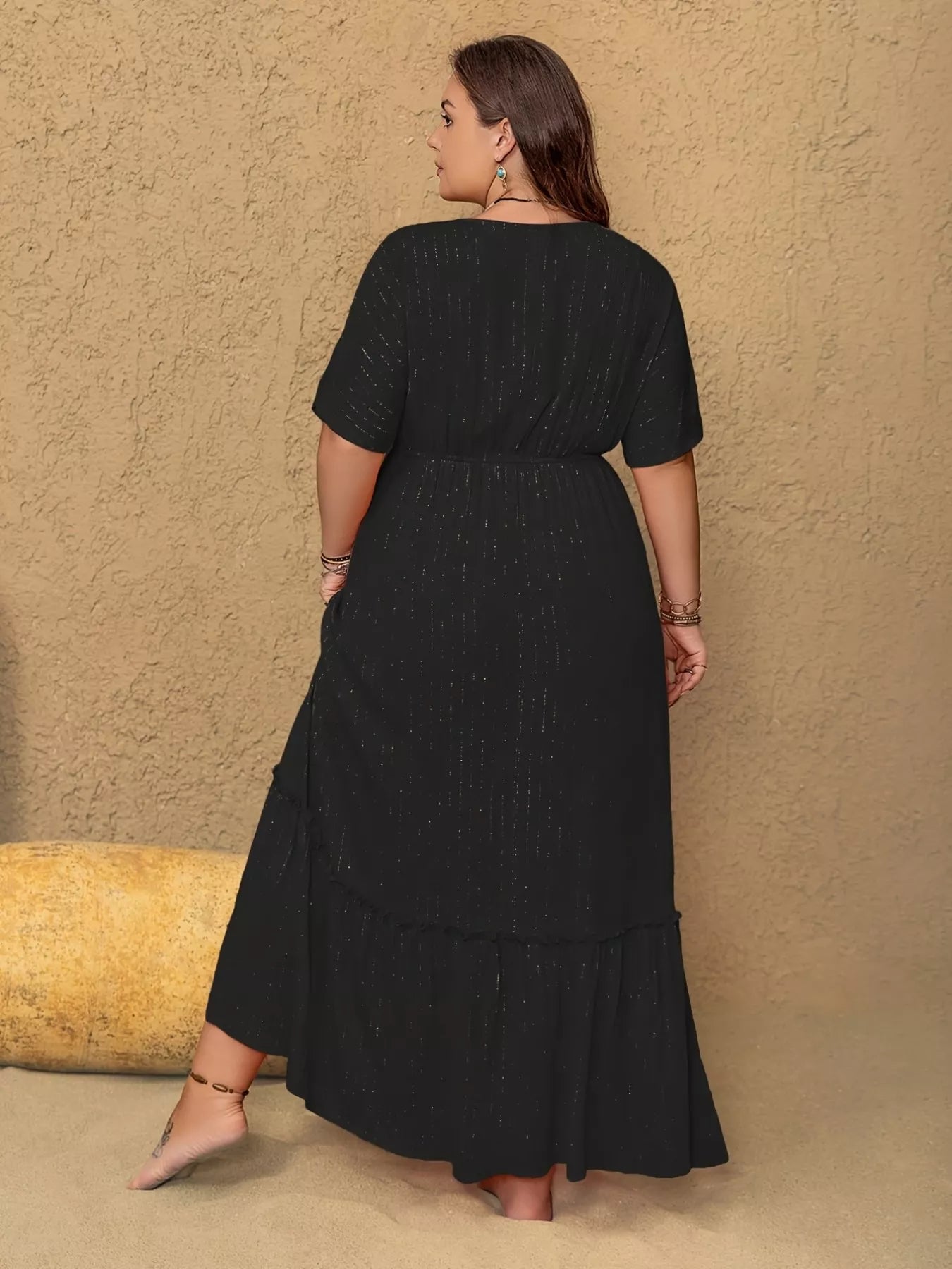 Women's Plus Size Embroidered V-Neck Maxi Dress