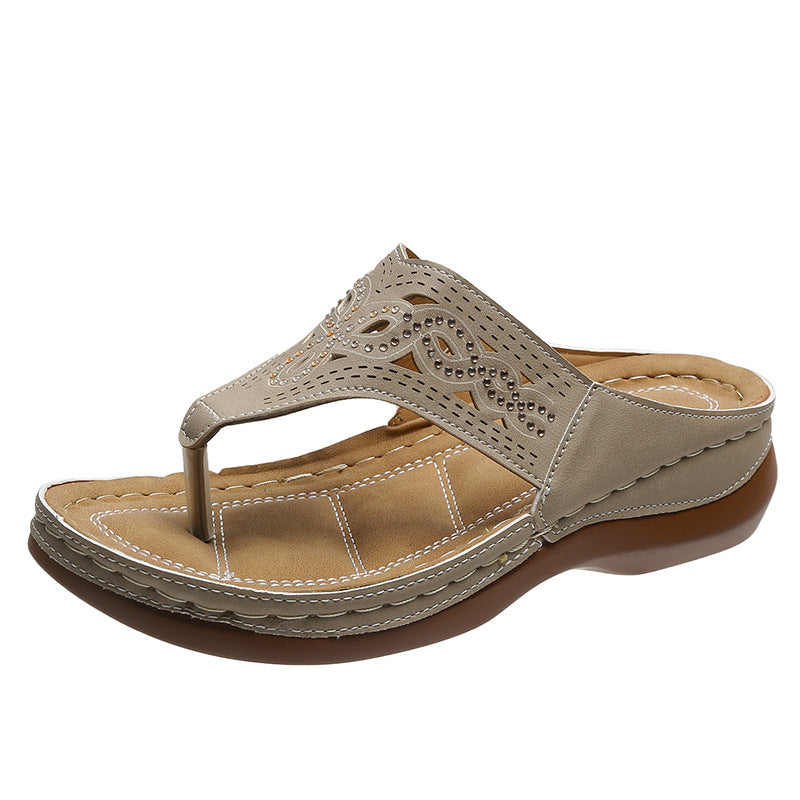 Women's Rhinestone Wedge Sandals | Clip-Toe PU Platform Beach Shoes