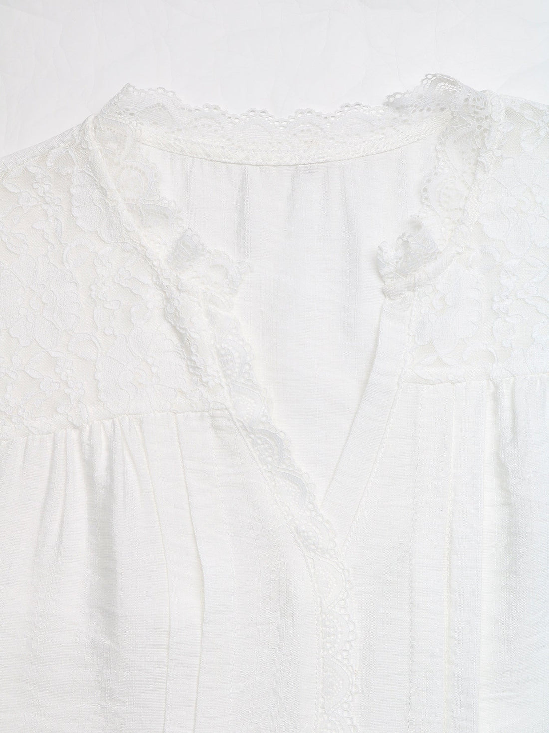 Lace Trim Notched Blouse