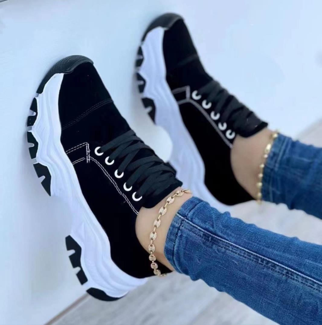 Women's Lace-Up Platform Sneakers | Microfiber Casual Walking Shoes