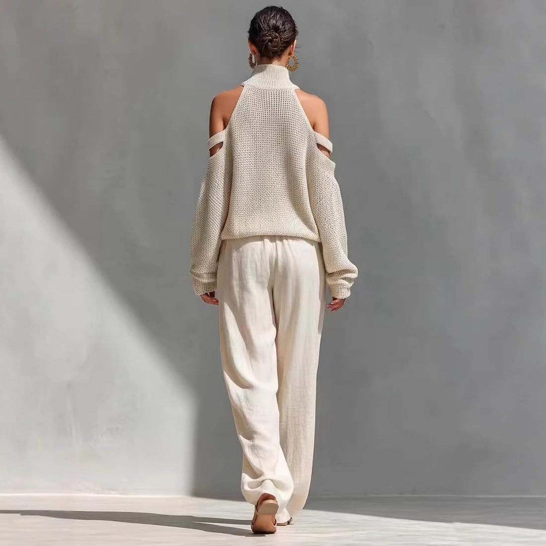 Women's Long-Sleeve Turtleneck Top & Pants Set – Elegant 2-Piece