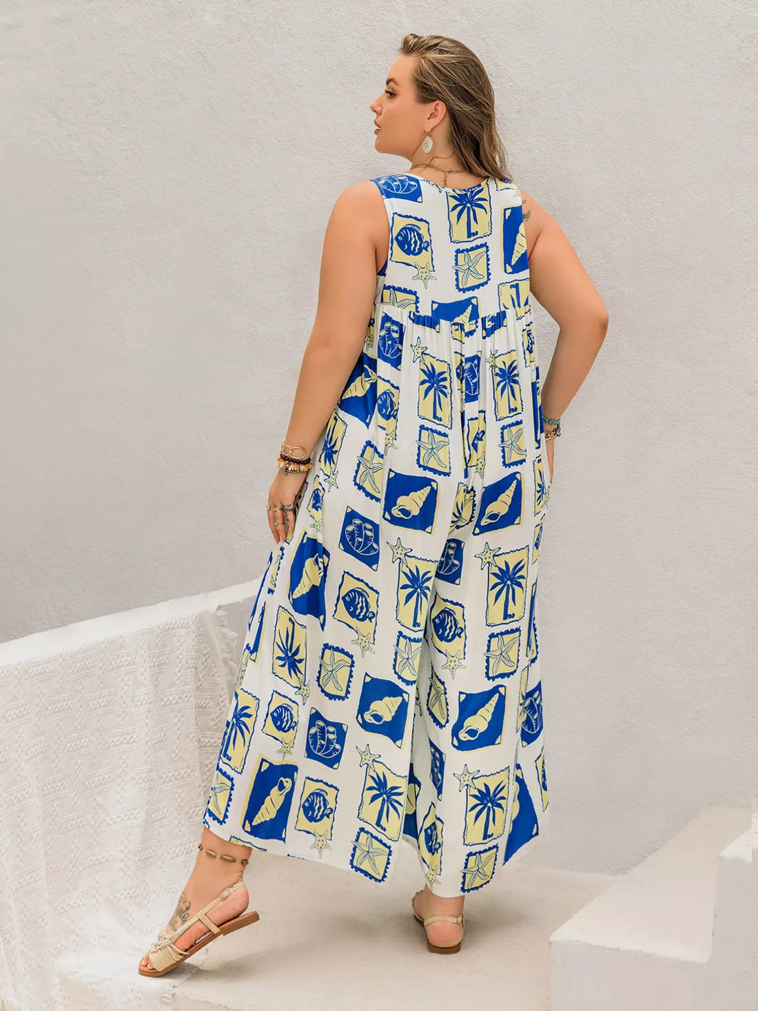 Women's Plus Size Nautical Print Sleeveless Jumpsuit