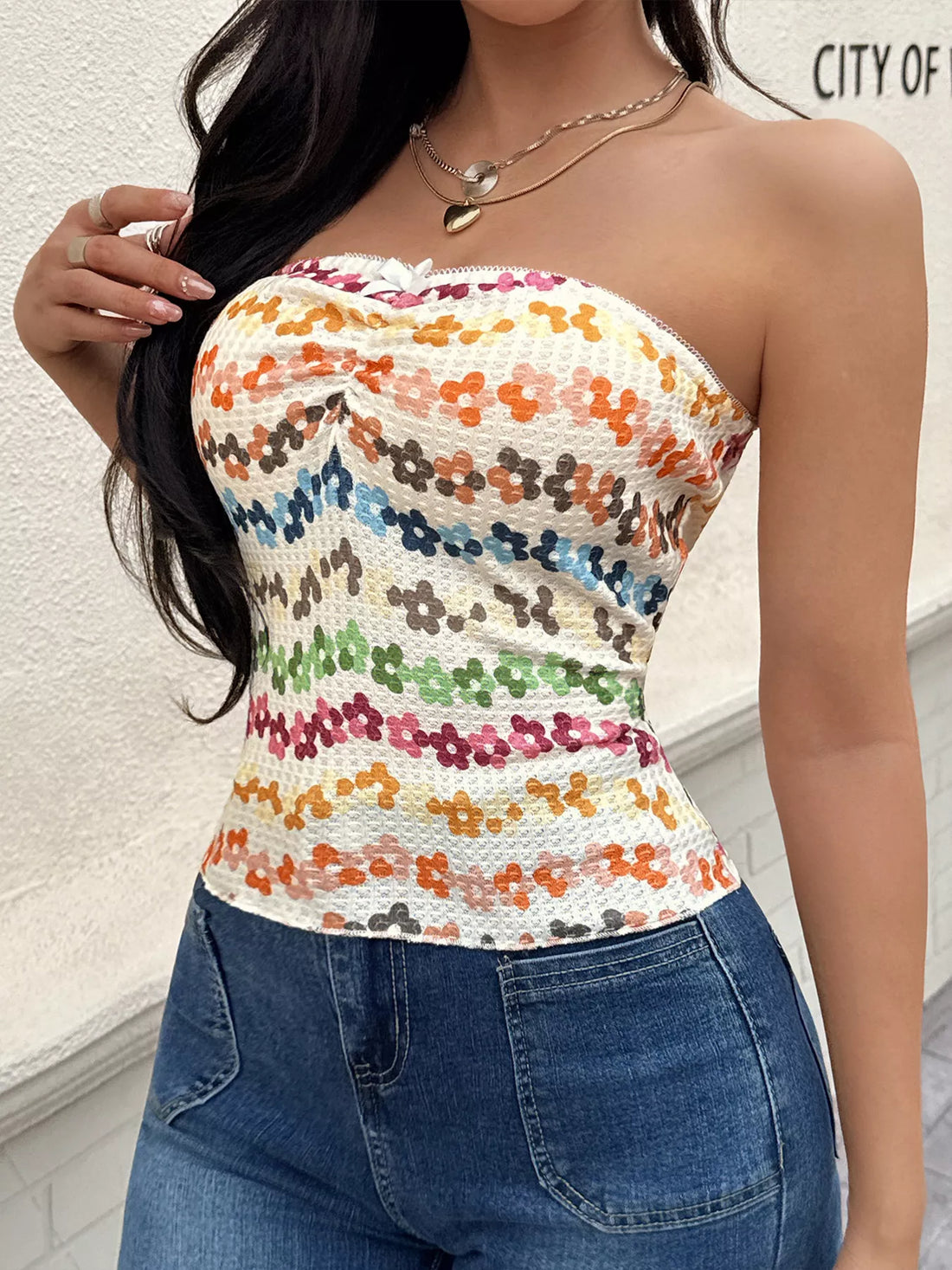 Floral Ruched Tube Top