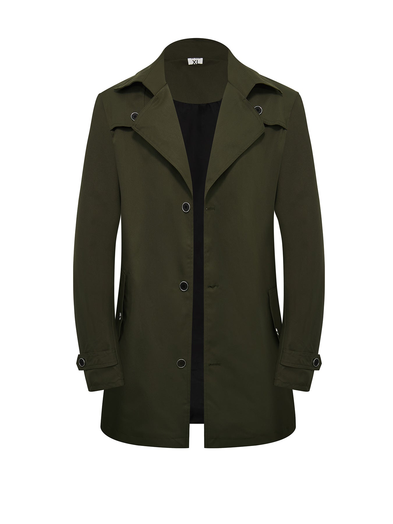 Men's Mid-Length Trench Coat - European American Style Solid Color Single-Breasted Casual Jacket for Daily Wear
