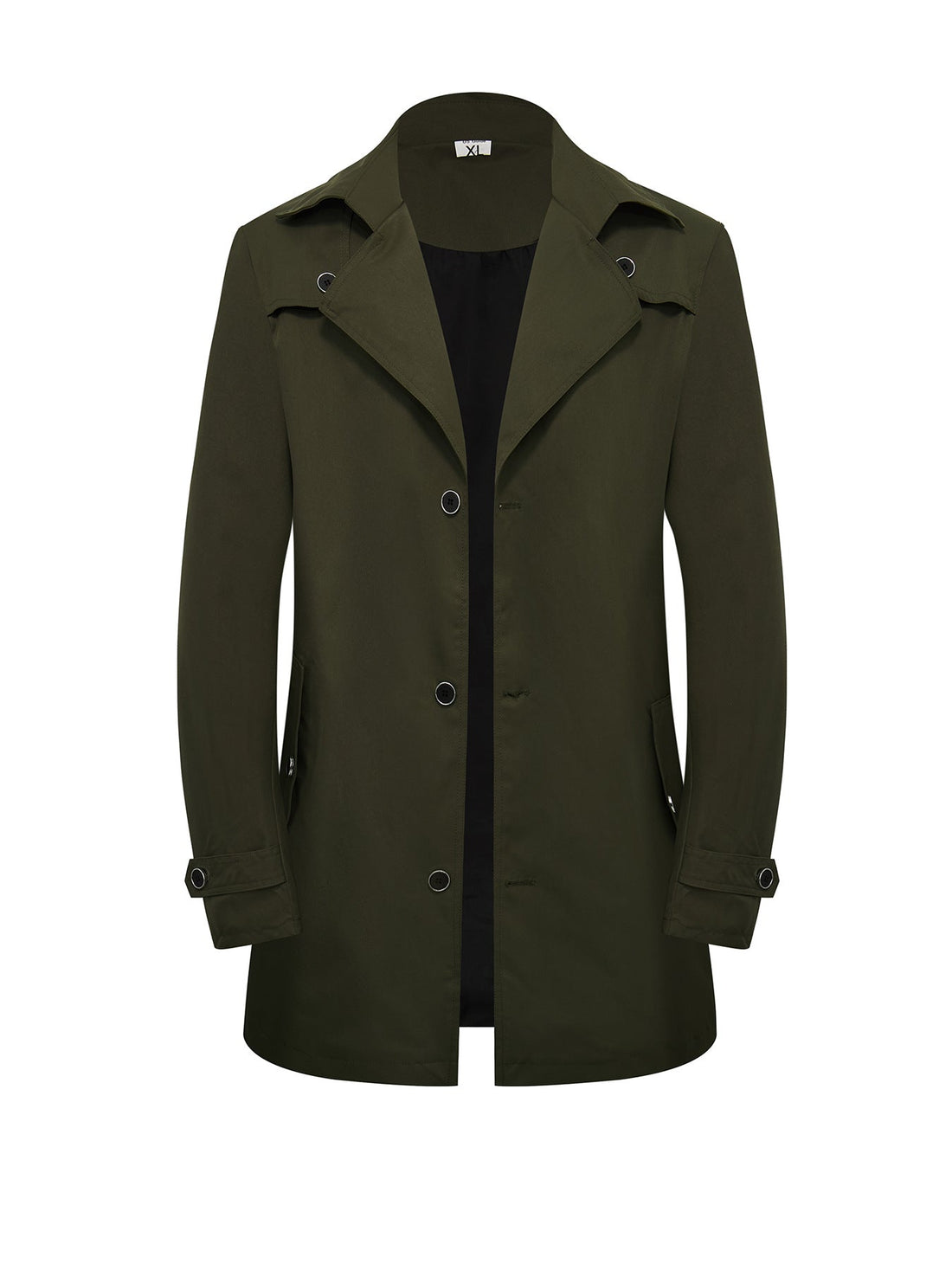 Men's Mid-Length Trench Coat - European American Style Solid Color Single-Breasted Casual Jacket for Daily Wear