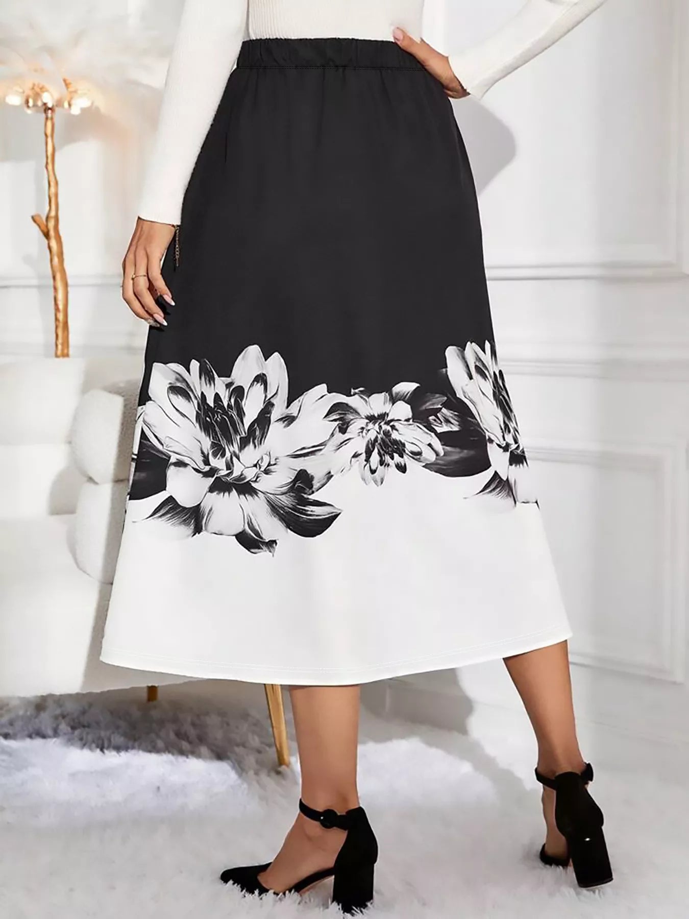 Women's Floral Print A-Line Midi Skirt