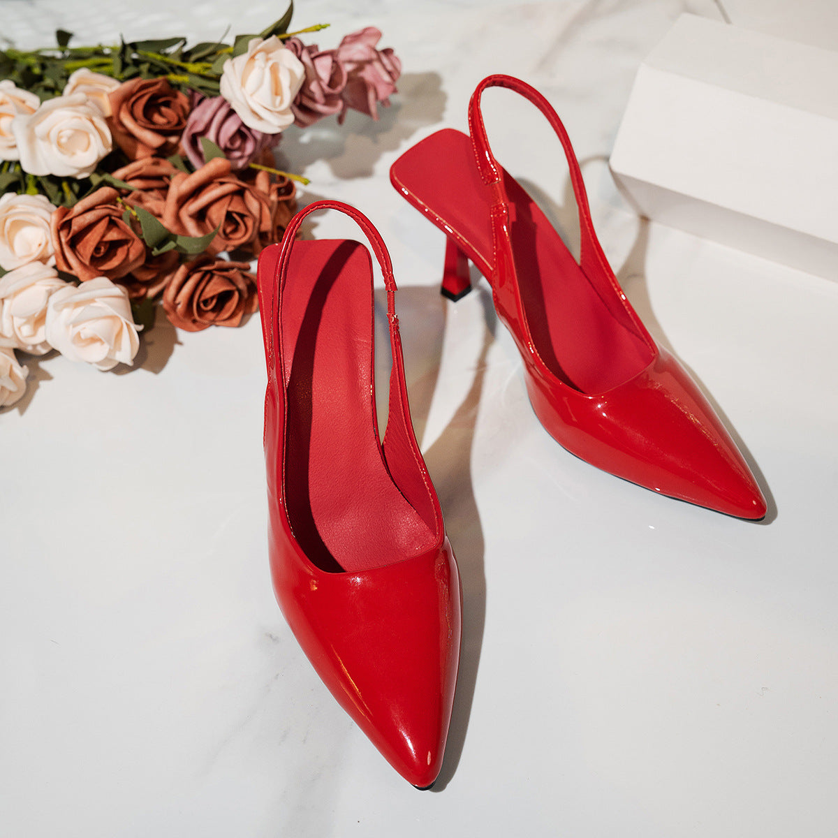Women's Pointed-Toe Stiletto Heels | Patent Leather Open-Back High Heels