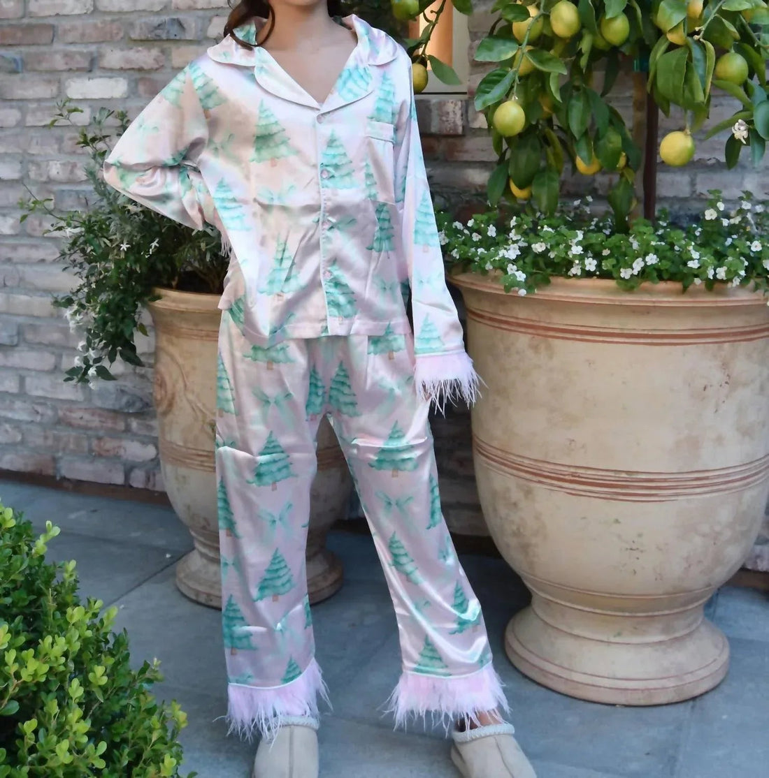 Girls Christmas Tree Feather Silky Set