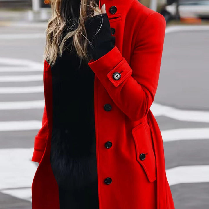 Autumn Winter New Woolen Coat Women's Slim Fit Cardigan Large Coat Women Long Sleeve Single Breasted Stand Collar Woolen Coat