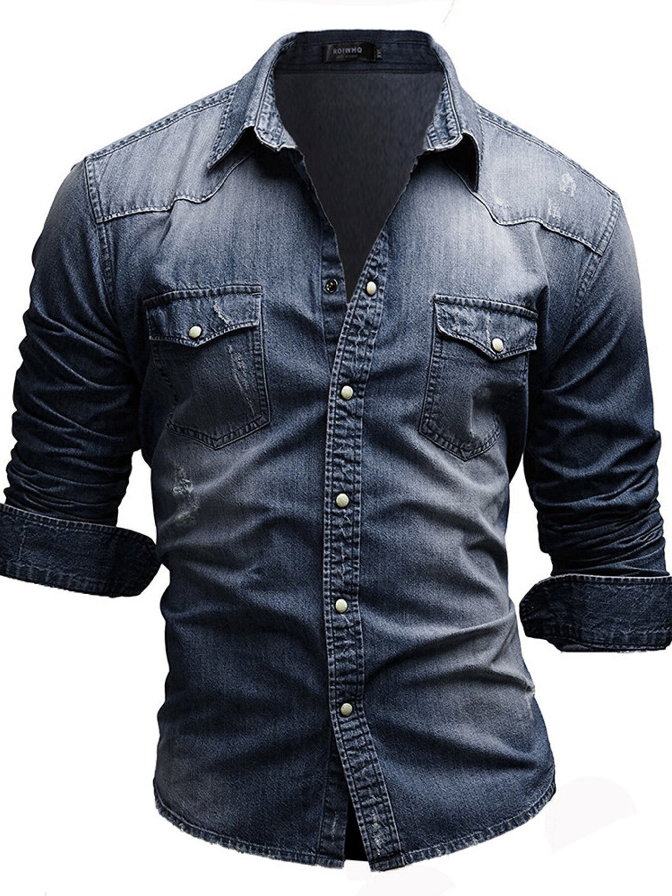 Men's Plus Size Vintage Washed Button Up Denim Shirt