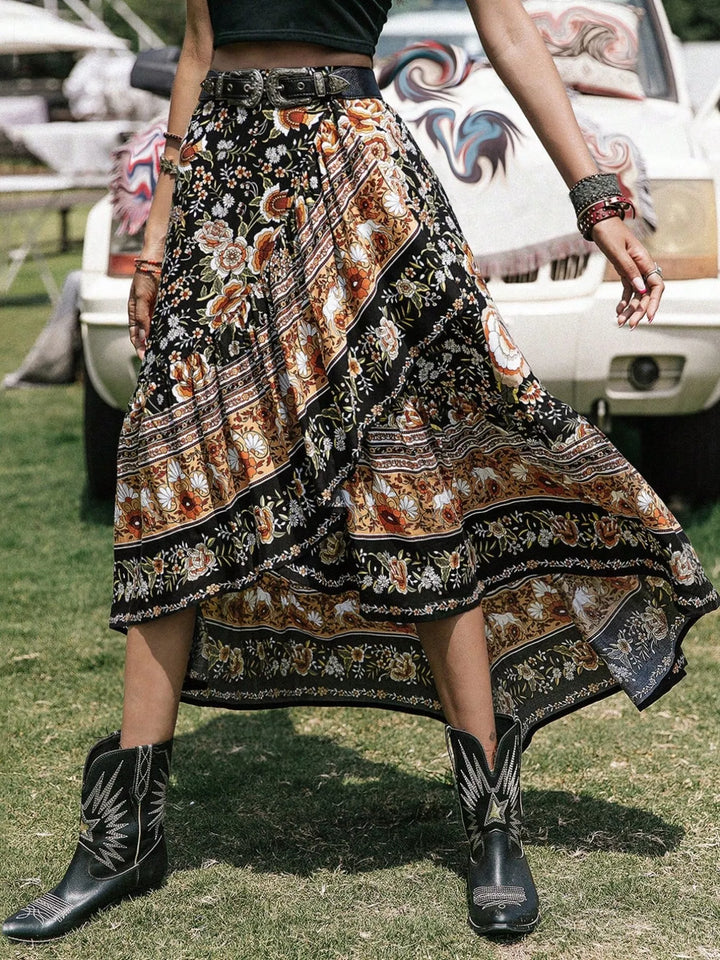 Plus Size Boho Floral Print High-Low Skirt See size chart under “more details”