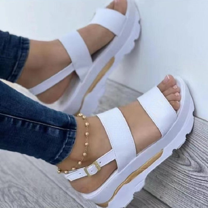 Women's Cutout Platform Sandals | Open-Toe Buckle Platform Heels