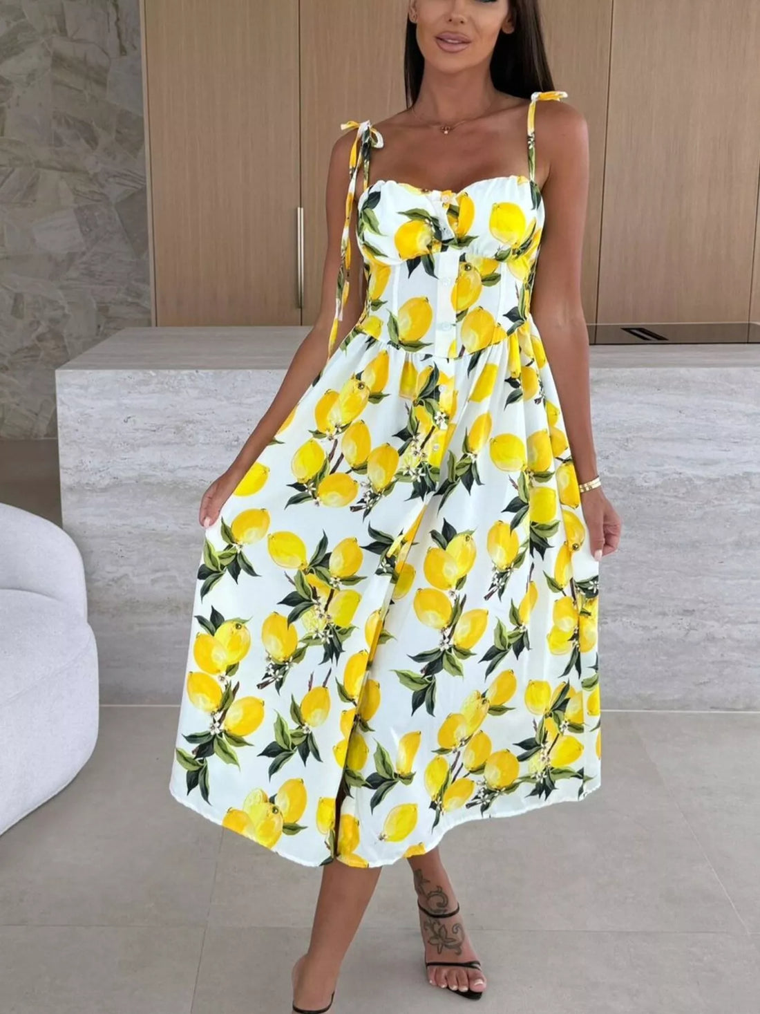 Women's Printed Tie-Strap Midi Dress