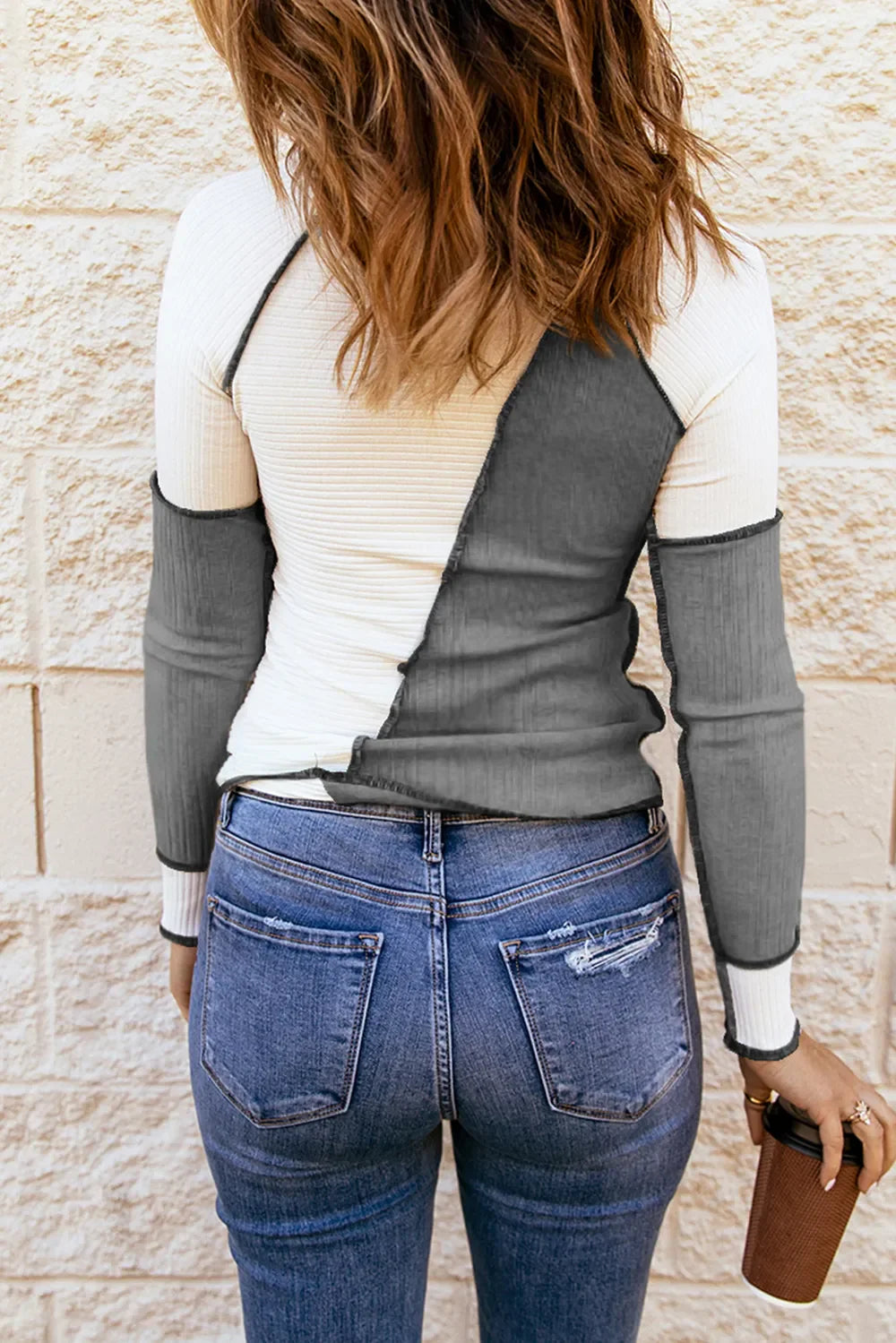 Color Block Exposed Seam Knit Top See size chart under “more details”