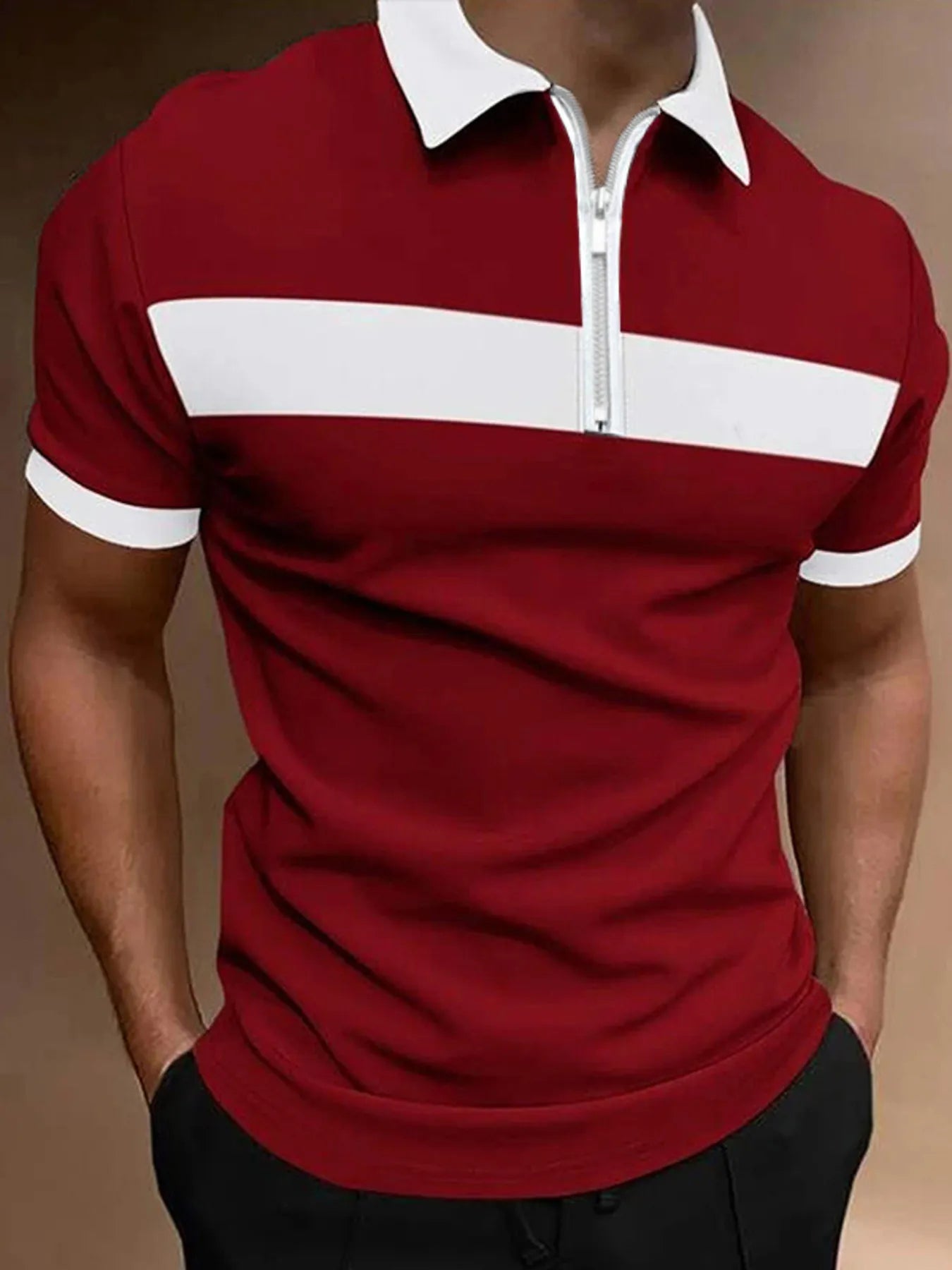 Men's Full Size Casual Color Block Zipper Polo Plus Size