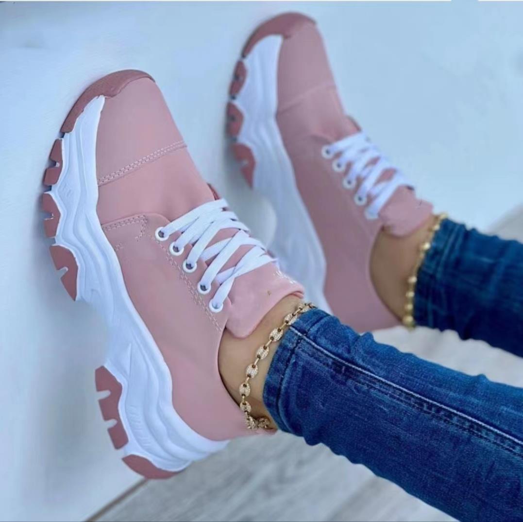 Women's Lace-Up Platform Sneakers | Microfiber Casual Walking Shoes