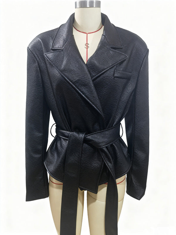 Women's Motorcycle Cool Strapped Temperament Leather Jacket