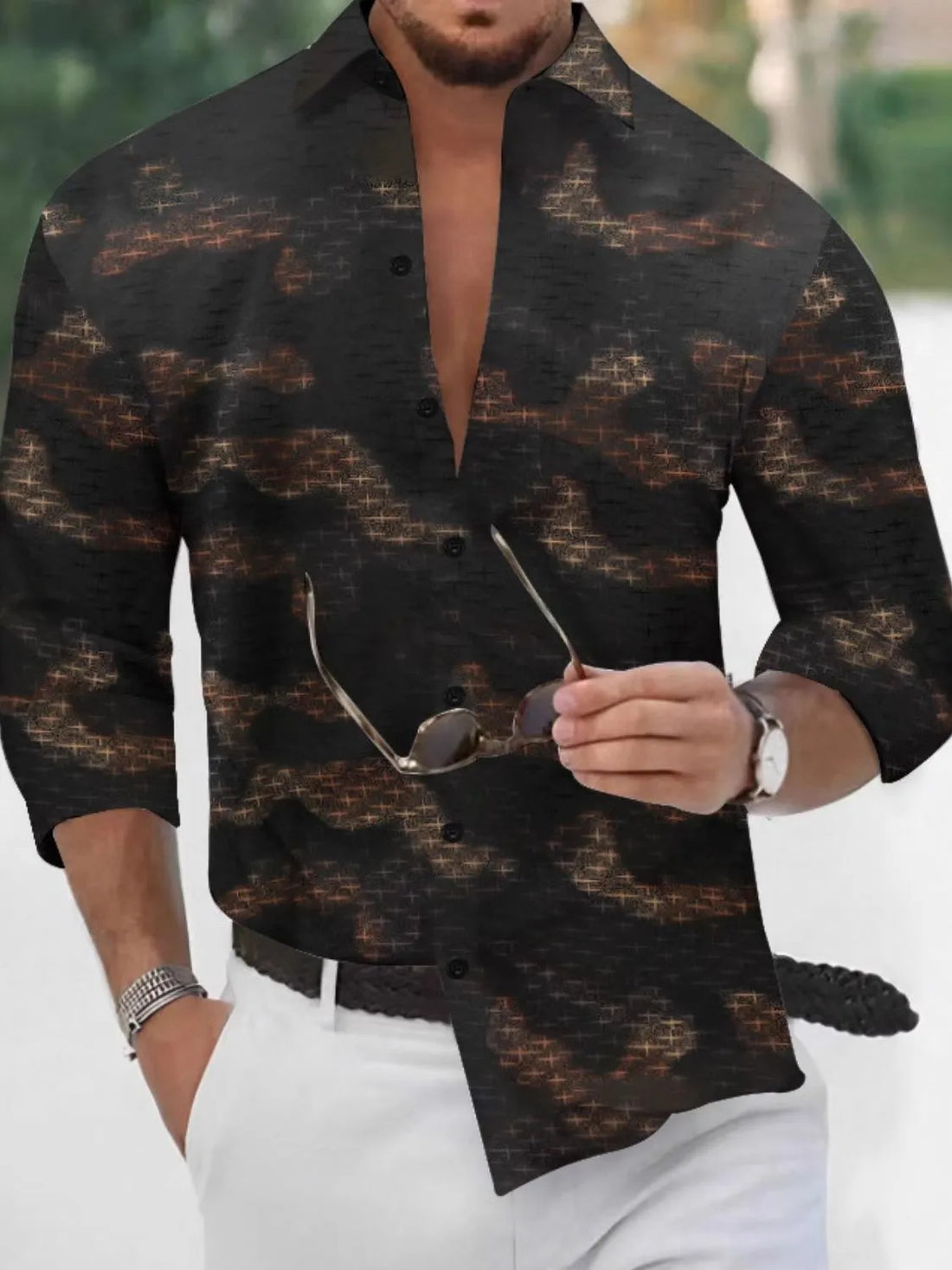 Men's Full Size Collared Neck Long Sleeve Shirt Plus Size
