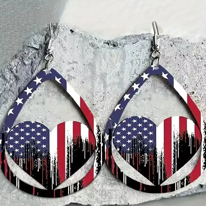 Women's USA Flag Pattern Wooden Earrings
