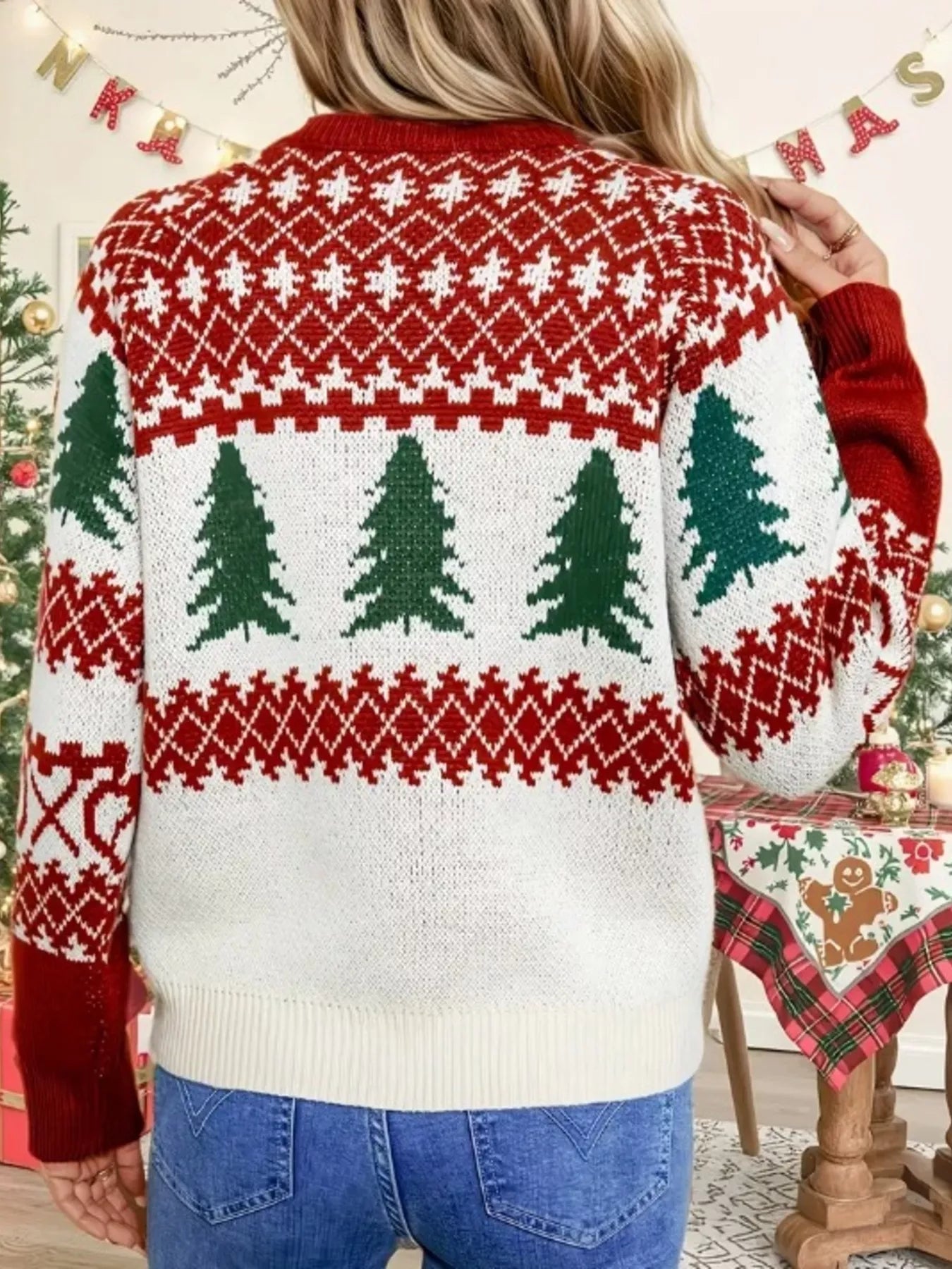 Christmas Tree Pattern Round Neck Sweater