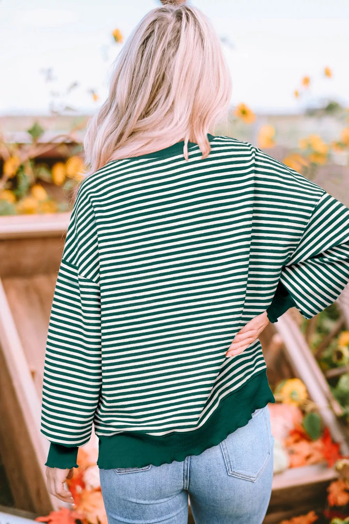 Striped Santa Round Neck Christmas Sweatshirt