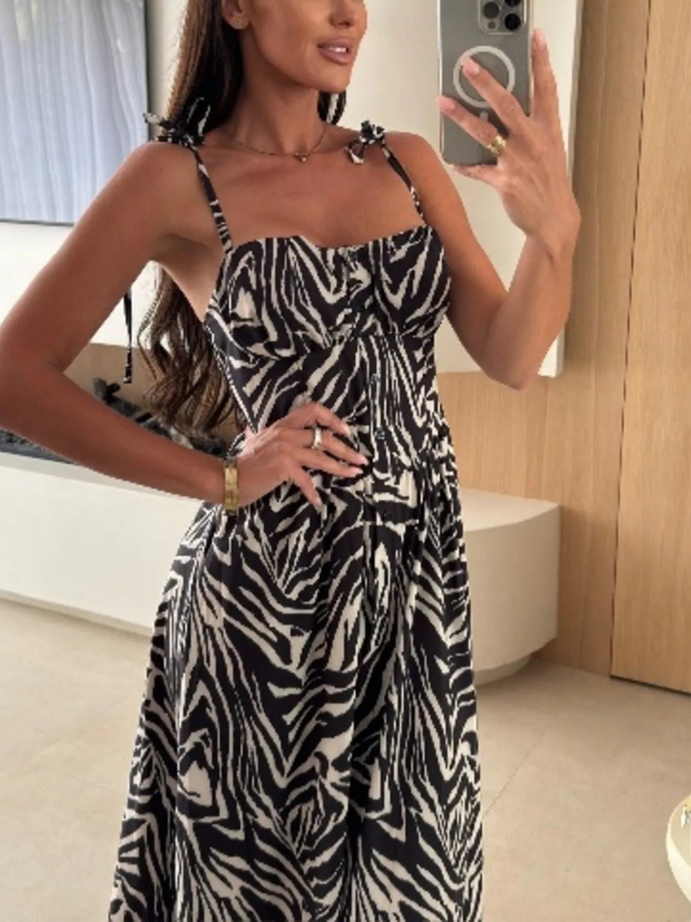 Women's Printed Tie-Strap Midi Dress